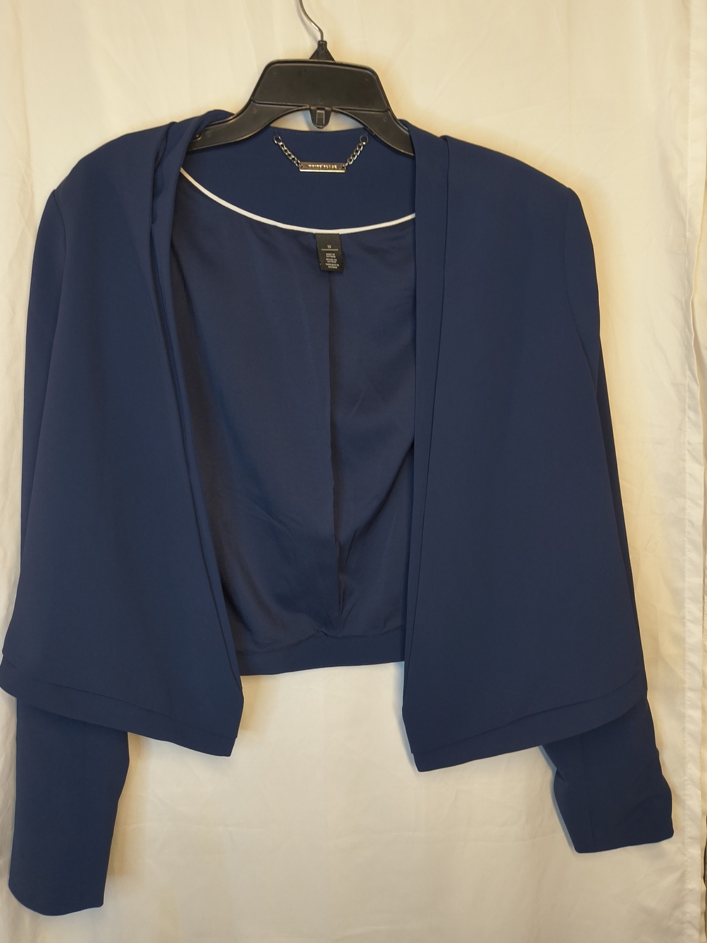 White House Black Market Navy Open-Front Cropped Blazer